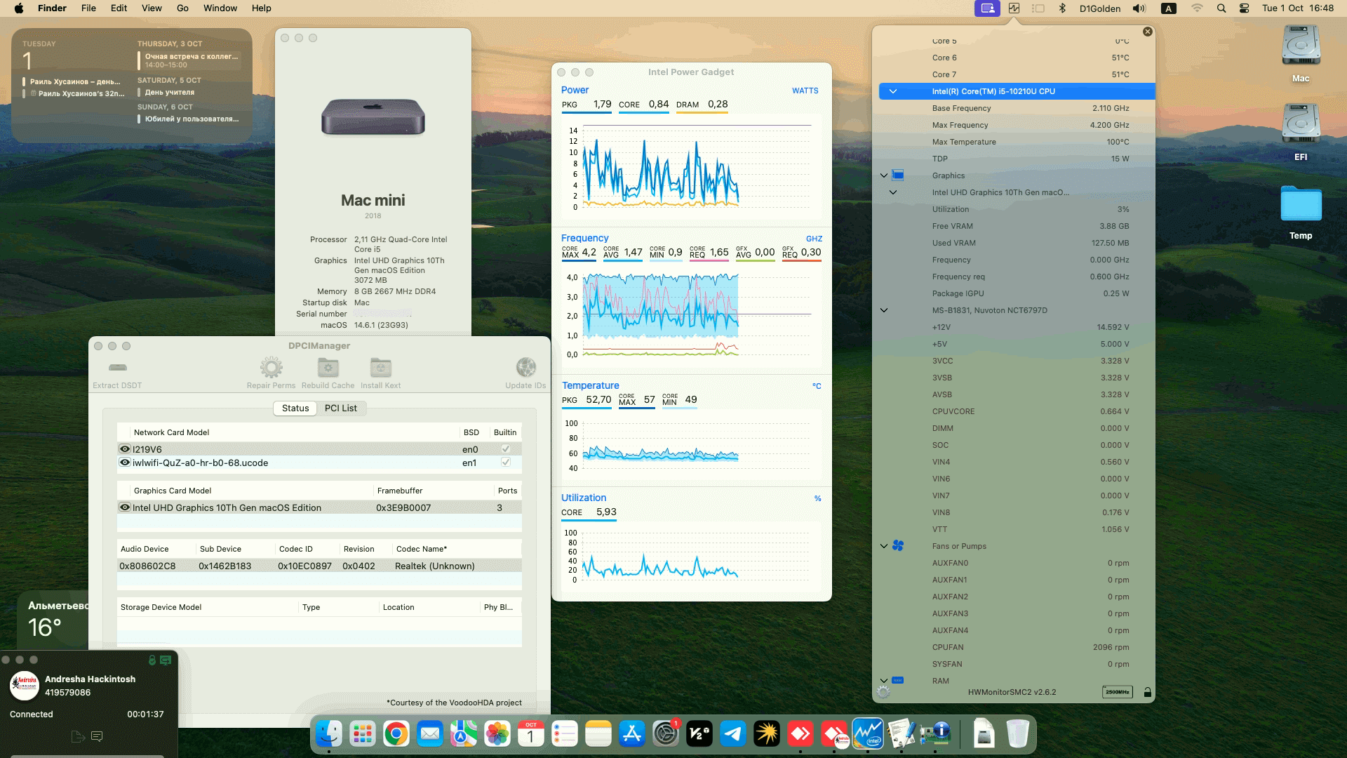 Success Hackintosh macOS Sonoma 14.6.1 Build 23G93 in MSI Cubi 5 10M-058RU